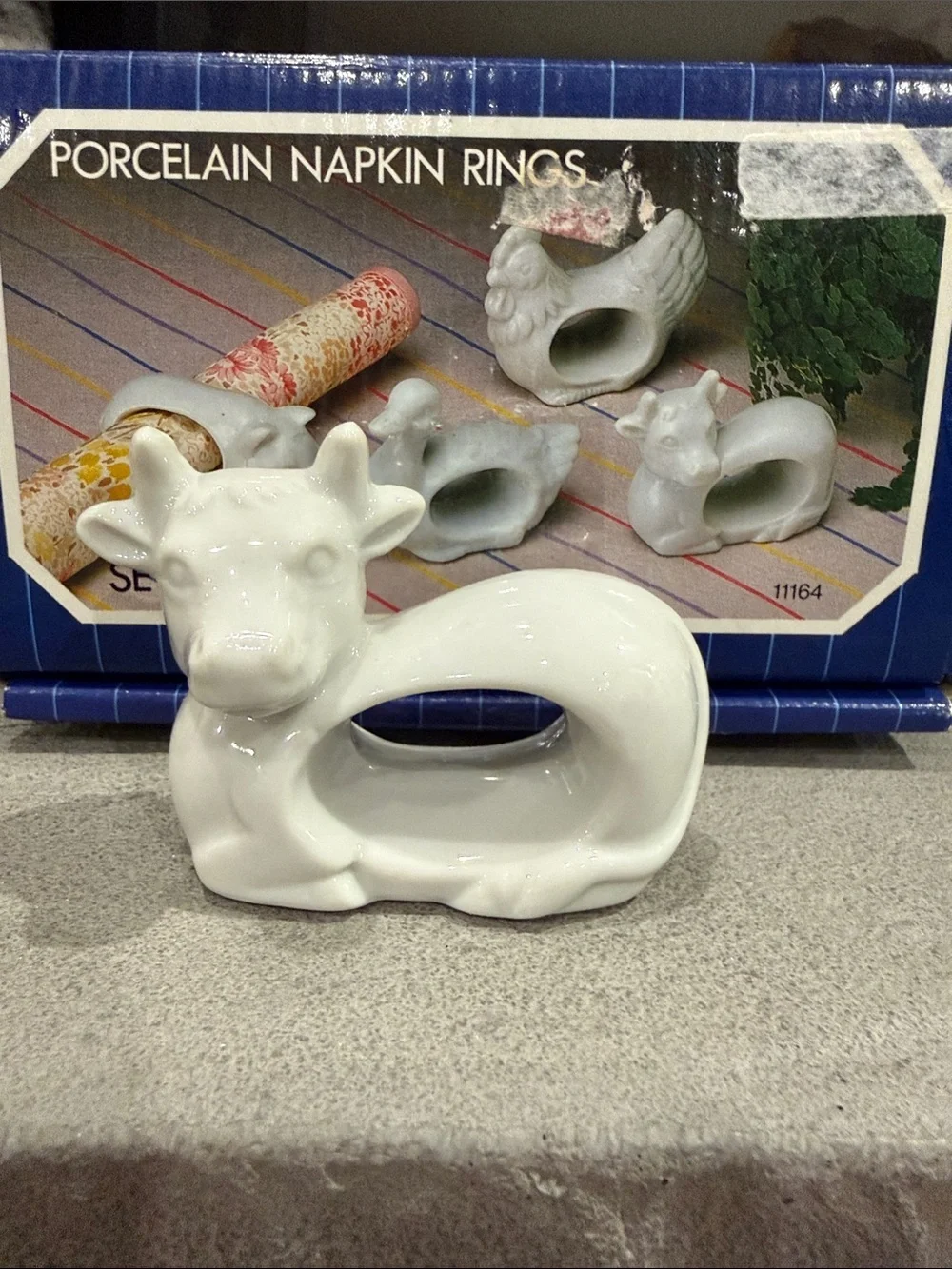 Vintage 1984 Porcelain Animal Napkin Rings Set - Made in Japan
